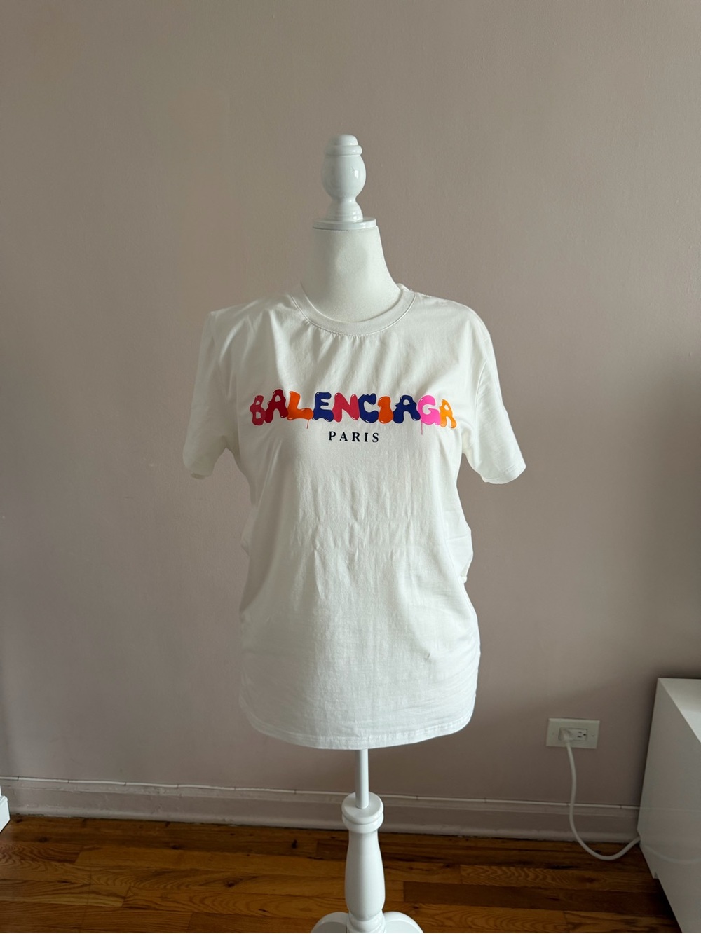 Balenciaga White Tee with Multicolor Puff Logo